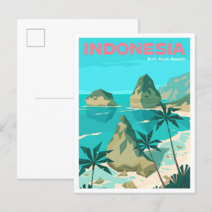 Atuh Beach Bali Art Vintage Illustration Postkarte