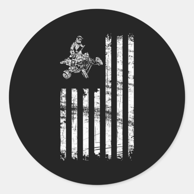 Atv American Flag Four Wheeler Quad Bike Runder Aufkleber (Vorderseite)