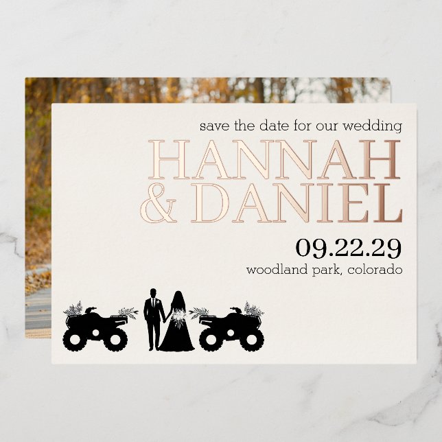 ATV Couple Wedding Save the Date Folieneinladung (Vorderseite/Rückseite)