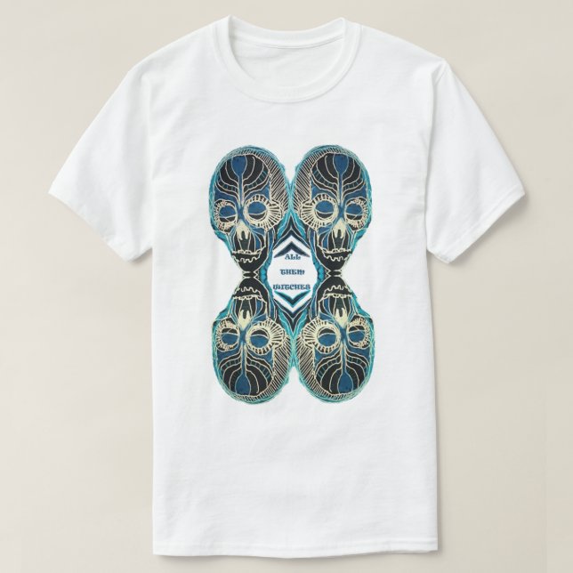 ATW. Alle Hexen sind schwarz und blau 4 Schädel T-Shirt (Design vorne)