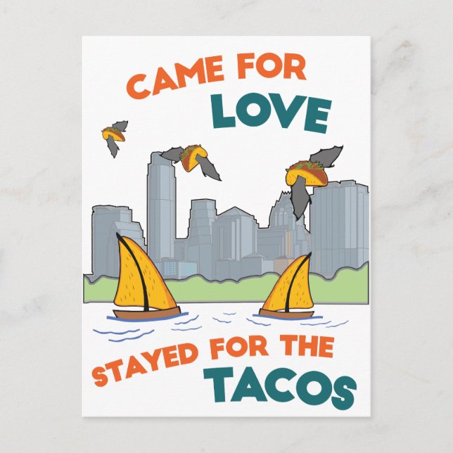 ATX: Kam für Liebe/Bleibe für Tacos Postkarte (Vorderseite)