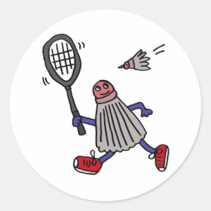 AU - Badminton Birdie Playing Badminton Cartoon Runder Aufkleber