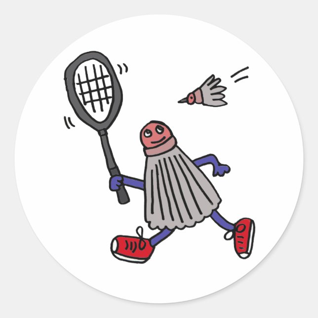 AU - Badminton Birdie Playing Badminton Cartoon Runder Aufkleber (Vorderseite)
