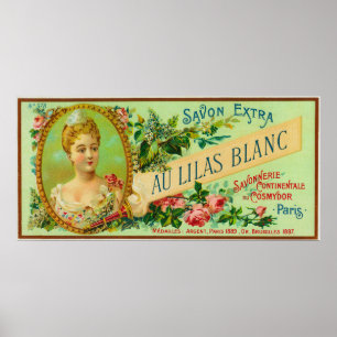 Au Lilas Blanc Seife LabelParis, Frankreich Poster