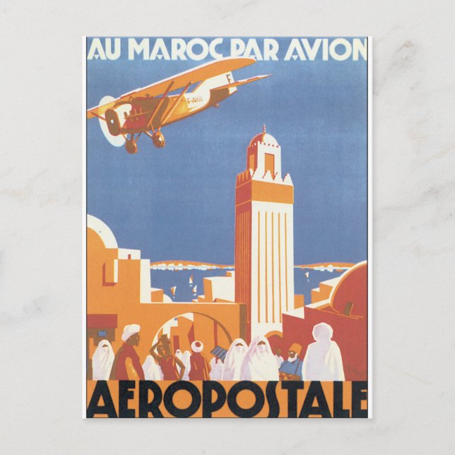 Au Maroc Par Avion Vintage Travel Poster Postkarte (Vorderseite)