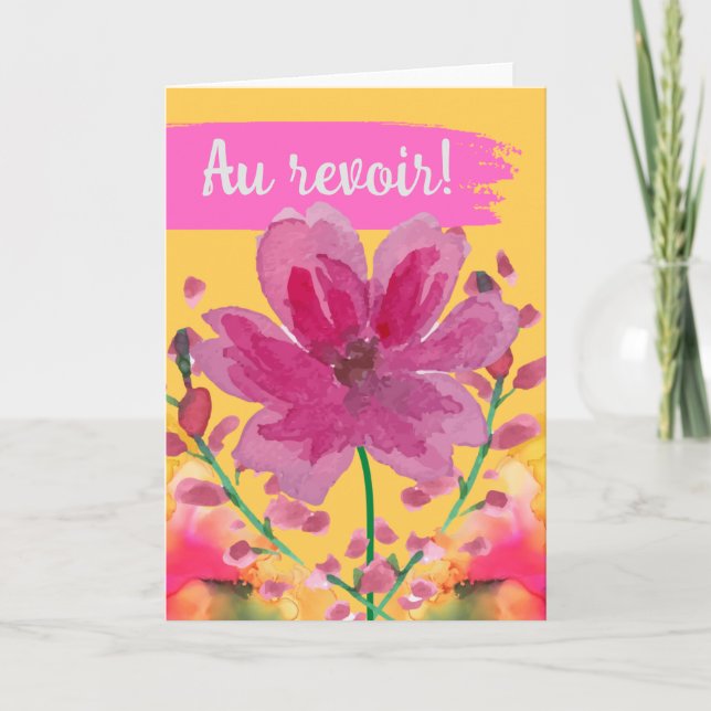Au revoir Goodbye in French Watercolor Blume Karte (Vorderseite)