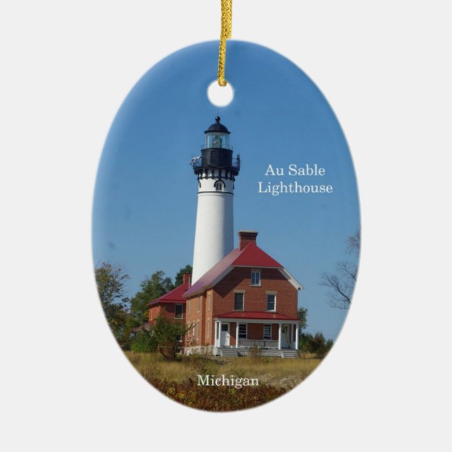Au Sable Lighthouse Oval Organisation Keramik Ornament (Vorne)