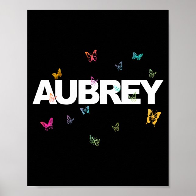 Aub - Schöner Name mit farbenfrohen Schmetterlinge Poster (Vorne)
