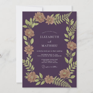 Aubergine-Beige-Blumenhochzeit Einladung