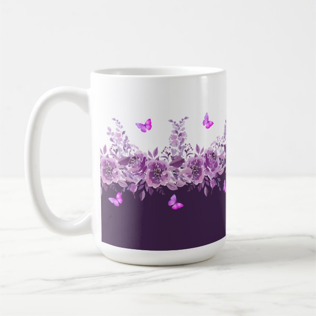 Aubergine Botanical Butterflies  Kaffeetasse (Links)