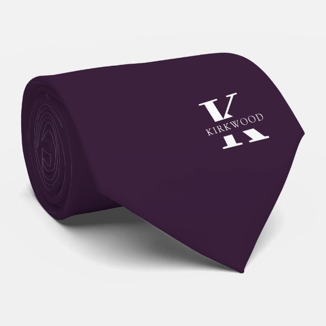 Aubergine | Elegante Monogramm+Name |einseitig Krawatte (Gerollt)