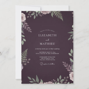 Aubergine-Farn-Blatt-Hochzeit Einladung