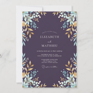 Aubergine Gold Leaf Hochzeit Einladung