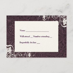 Aubergine-Leder und weiße Spitze mit Umschlag zusa RSVP Karte