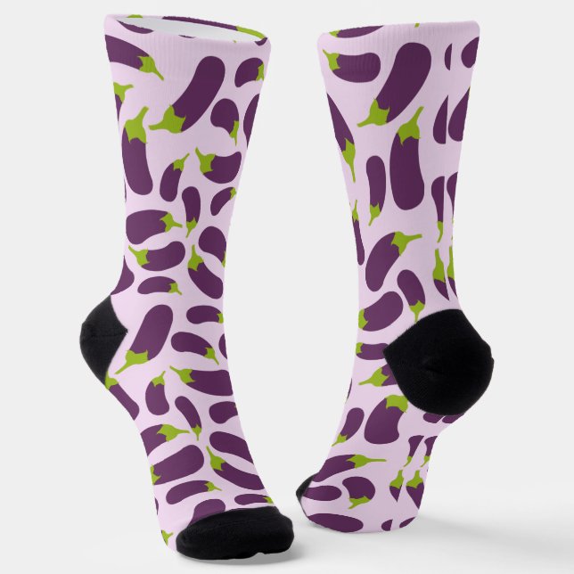 Aubergine Lila Gemüse Muster Design Socken (Gewinkelt)