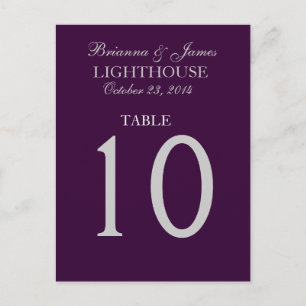 Aubergine Lila & Silber Hochzeit Tischnummer Karte