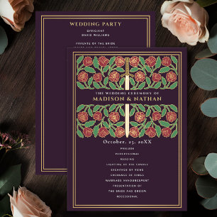 Aubergine Mittelalter Gold Floral Schwert Königlic Programm