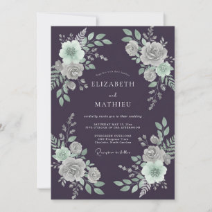 Aubergine Painted Petal Hochzeit Einladung