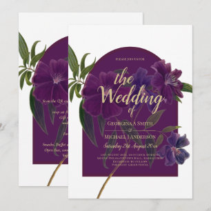 Aubergine Pflaume Lila Blumig Waldgrüne Hochzeit Einladung