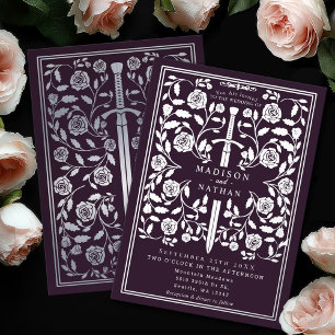 Aubergine Royal Mittelalterliches Silberschwert Ho Folieneinladung