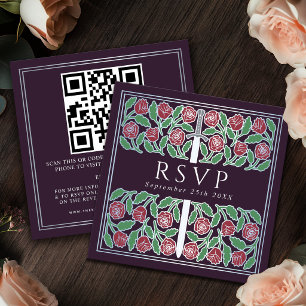 Aubergine Silber Blumen Königliche Hochzeit RSVP Q Begleitkarte