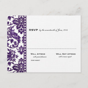 Aubergine Vintage Damast Hochzeit RSVP Karte