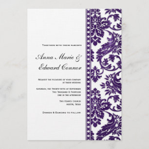 Aubergine Vintage Damast Hochzeits-Lace Einladung