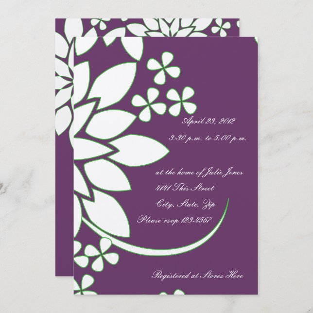 Auberginen-BlumenBrautparty-Einladung Einladung (Vorne/Hinten)