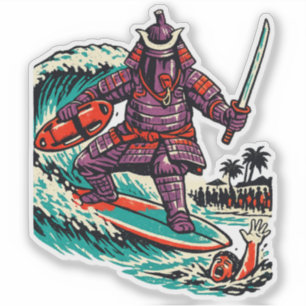 Auberginen-Samurai-Surf-Rettung — Vintage-Sommerhe Aufkleber