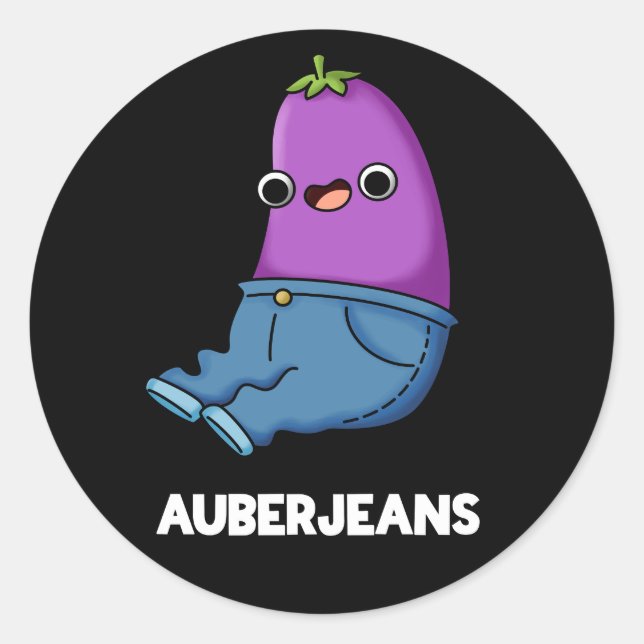 Auberjeans Funny Eggplant Pun Dark BG Runder Aufkleber (Vorderseite)