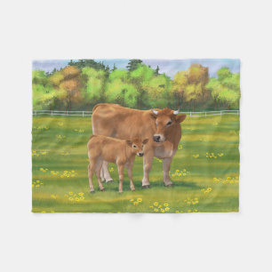 Aubrac Cow & Niedlich Calf in Frühlingsweide Fleecedecke
