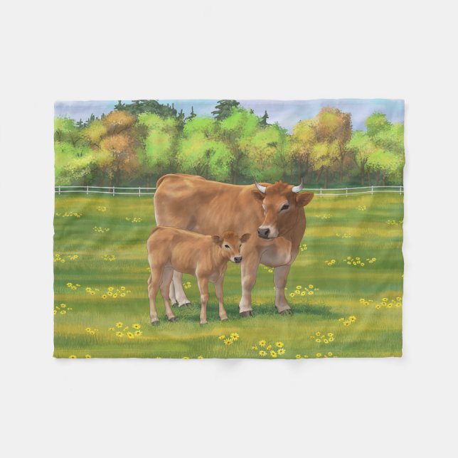 Aubrac Cow & Niedlich Calf in Frühlingsweide Fleecedecke (Vorderseite (Horizontal))
