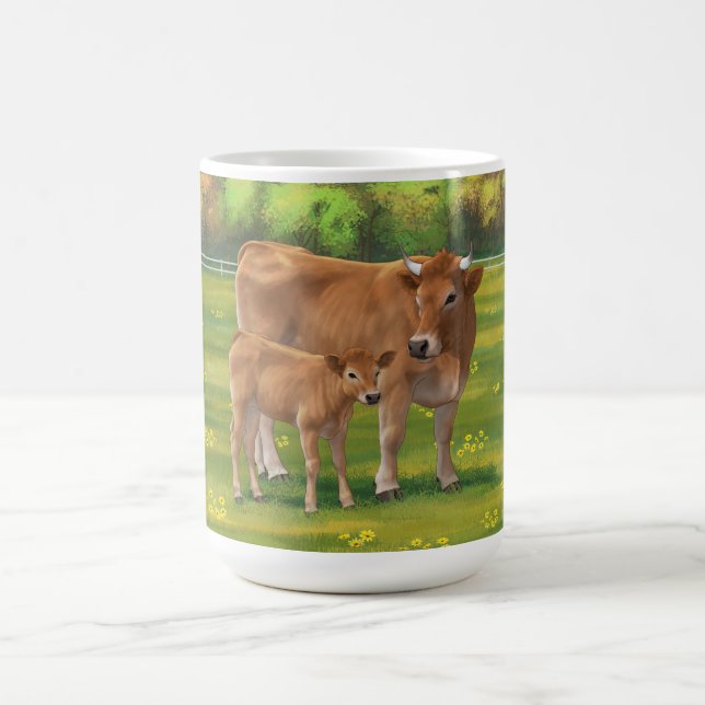 Aubrac Cow & Niedlich Calf in Frühlingsweide Kaffeetasse (Mittel)