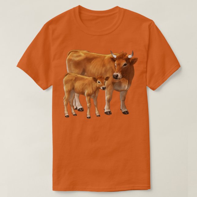 Aubrac Kuh und Niedliches Kalb T-Shirt (Design vorne)