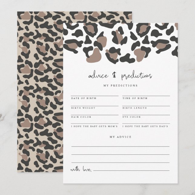 AUBREE Leopard Baby Advice and Predictions Card Einladung (Vorne/Hinten)