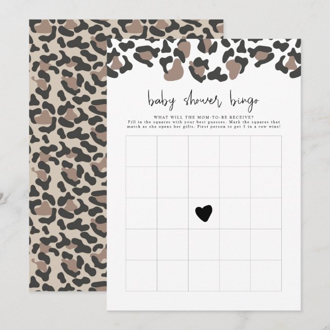 AUBREE Leopard Print Safari Baby Dusche Bingo Spie Einladung (Vorne/Hinten)