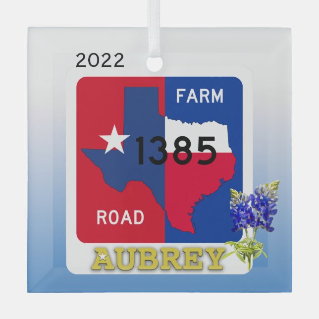 Aubrey, Texas & Bluebonnets Ornament (Vorderseite)