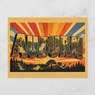 Auburn Alabama Wasserfall Wald Vintage Kunst Postkarte