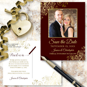 Auburn Brown & Gold Foto Save the Date Hochzeit Ankündigungspostkarte
