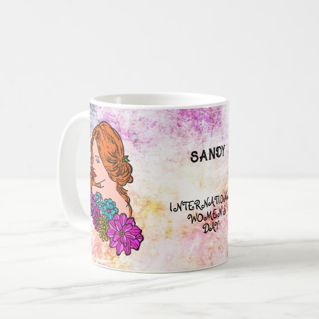 Auburn Hair Hübsch Lady zum Internationalen Frauen Kaffeetasse (Vorderseite Links)
