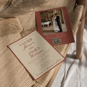 Auburn Kupfer Old Money QR-Code Foto Hochzeit Einladung