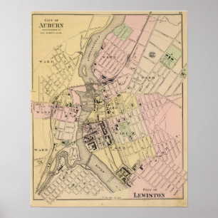 Auburn, Lewiston Karte Poster