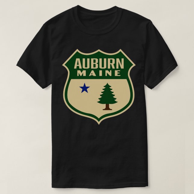 Auburn Maine Retro Pine Tree Shield Green T-Shirt (Design vorne)