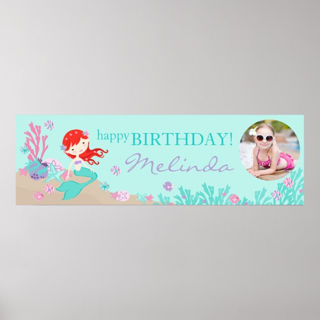 Auburn Mermaid Birthday Banner Poster (Vorne)