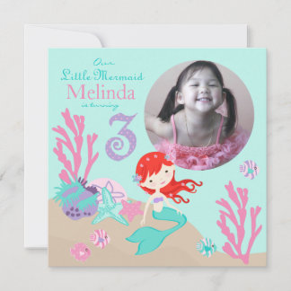 Auburn Mermaid Dritter Geburtstag Einladung