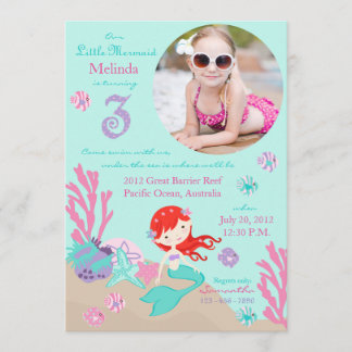 Auburn Mermaid Dritter Geburtstag Einladung