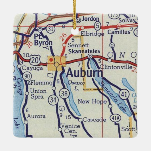 Auburn NY Vintag Map Keramikornament (Rückseite)