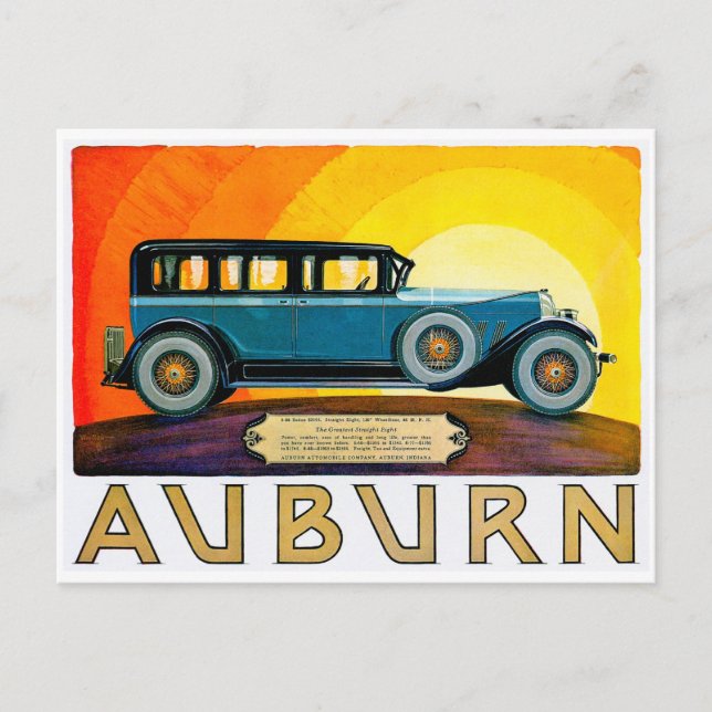 Auburn ~ Vintage Kfz-Werbung Postkarte (Vorderseite)