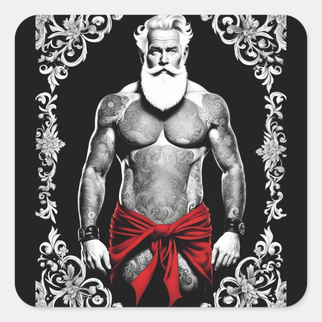 Auch der Weihnachtsmann wünscht ein frohes Fest l Quadratischer Aufkleber (Vorderseite)