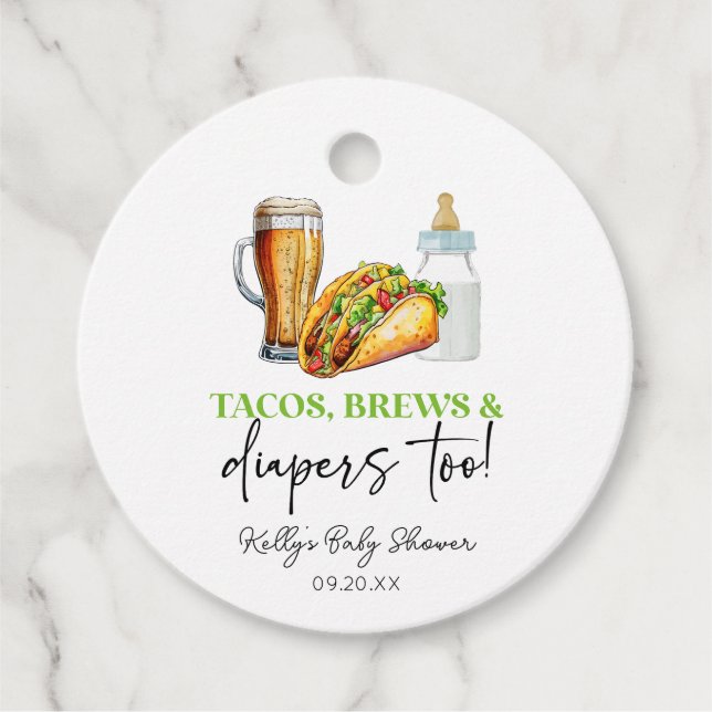 Auch Tacos braut und spuckt! Babyparty Geschenkanhänger (Vorderseite)